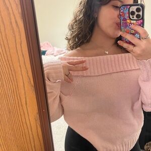 Cozy Pink Off-the-Shoulder Sweater